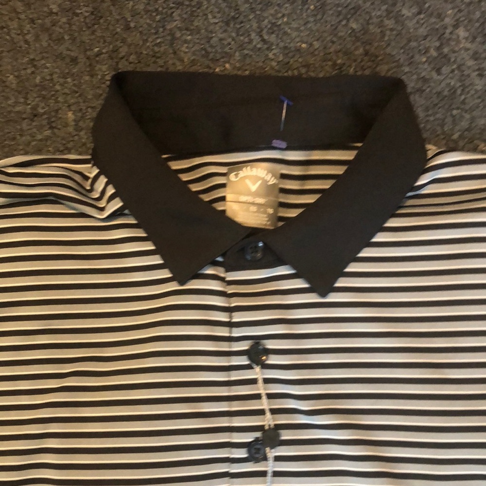 Callaway Black and White Striped Polo Shirt - Picture 2 of 6